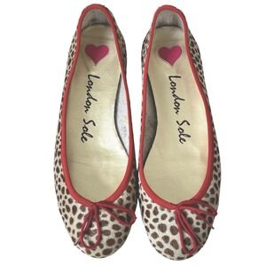 FRENCH SOLE Leopard Ballet Flats Calf Hair Red Trim Leather  Sz 39.5